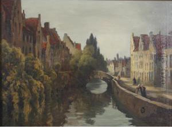 Canal Scene, Amsterdam Oil Painting by Georges Chavignaud