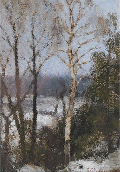 Trees In Winter Oil Painting by Georges Chavignaud