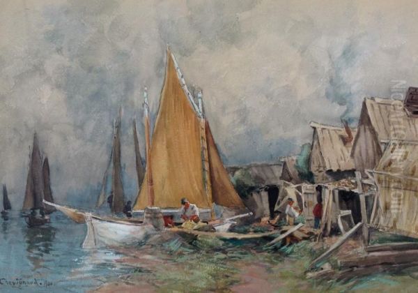 Fishermen Repairing Nets Oil Painting by Georges Chavignaud