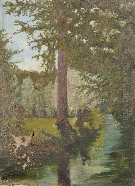 Arbre Pres Au Bord D'une Riviere Oil Painting by Andre Camille Chazal