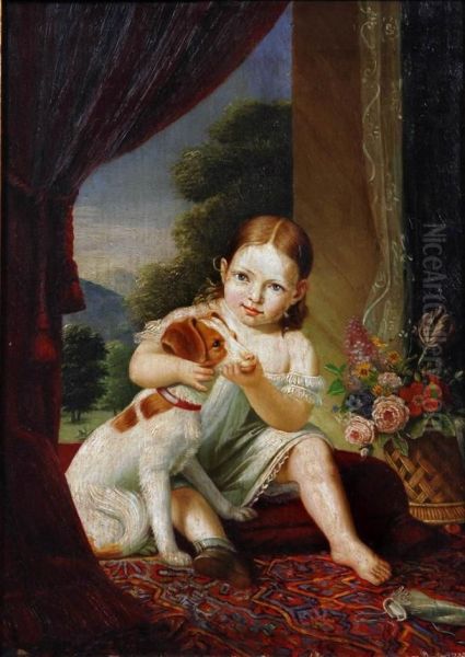 Younggirl And Her Dog Oil Painting by Antoine Chazal