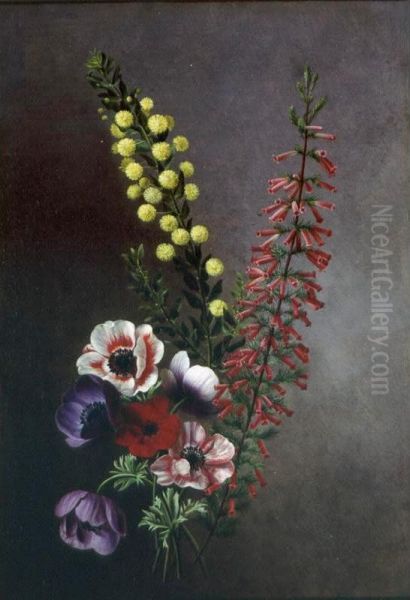 A Study Of Anemones,veronica And Other Flowers Oil Painting by Antoine Chazal