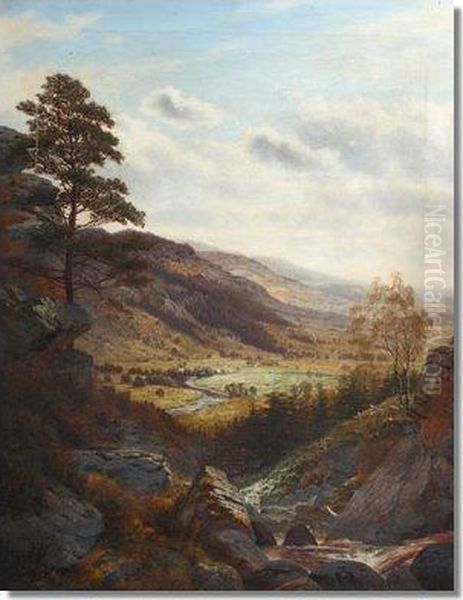 Cheadle, Lakelandlandscape With Rushing Brook To The Foreground Oil Painting by Henry Cheadle