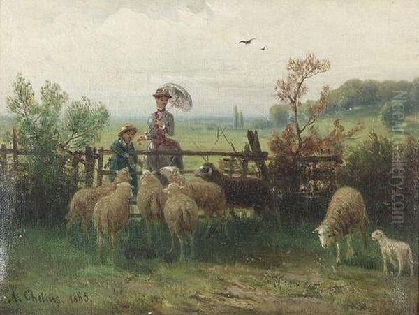 Sommerliche Partie Auf Dem Land. Oil Painting by Adolf Chelius