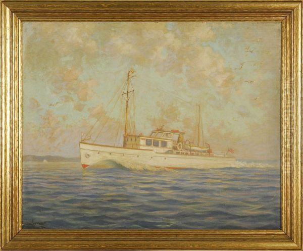 A Cabin Cruiser At Sea Oil Painting by Harold W. Cheney