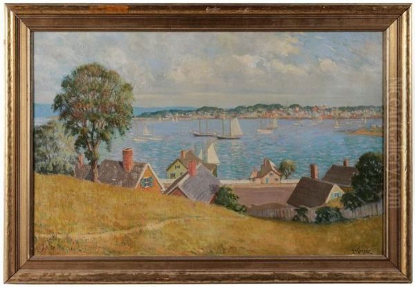 New England Harbor Oil Painting by Harold W. Cheney