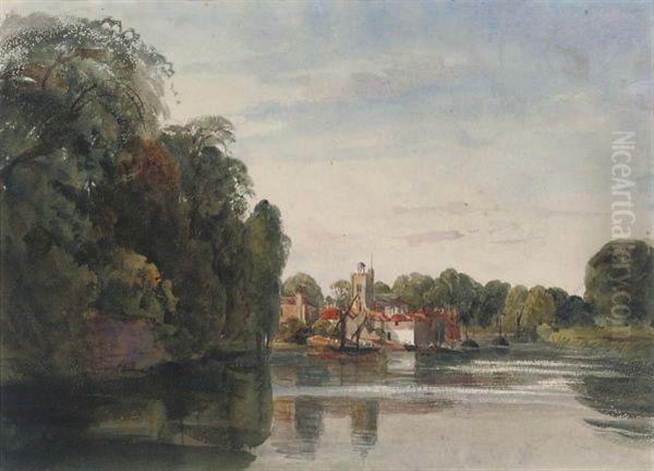 A View On The River Thames, Twickenham Oil Painting by Harriet Cheney