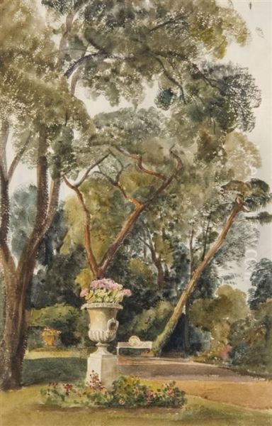 The Italian Garden At Down Hall, Essex Oil Painting by Harriet Cheney