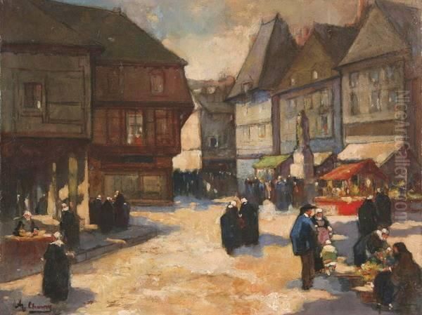 Town Square In Brittany Oil Painting by Russell Cheney