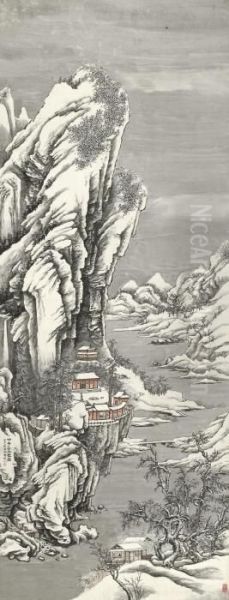 Snow Mountains After Li Cheng Oil Painting by Jin Cheng