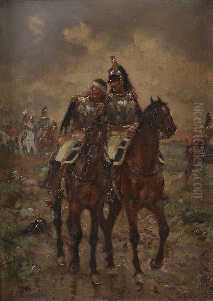 Cuirassier Blesse Oil Painting by Emile Chepfer