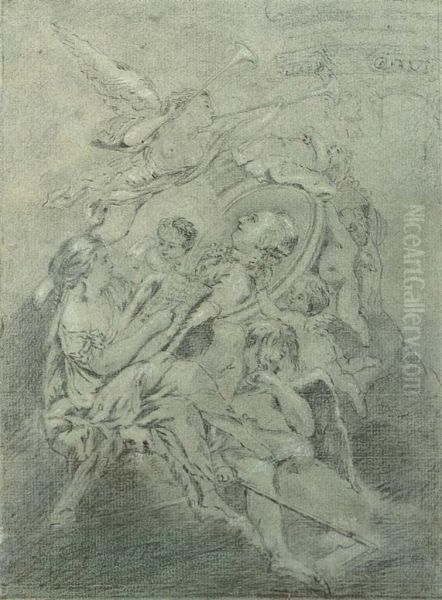 Design For A Frontispiece Commemorating The Accession Of Louis Xvi In 1774 Oil Painting by Jacques Dit Le Jeune Chereau