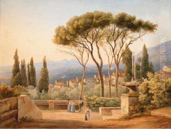 View From The Villa D'este At Tivoli Near Rome Oil Painting by Elisabeth Cheremeteff