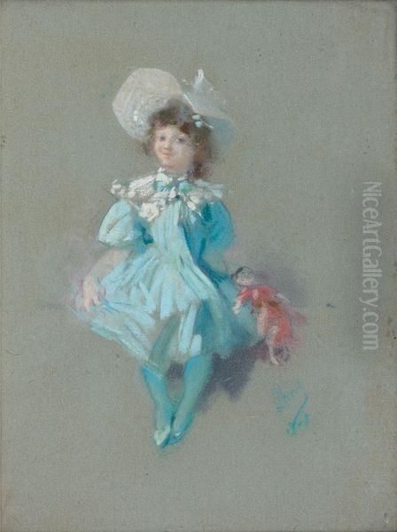 Fillette A La Poupee Oil Painting by Jules Cheret