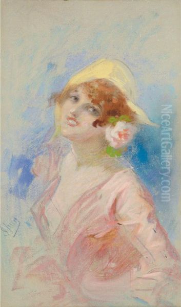 Portrait Of A Young Lady Oil Painting by Jules Cheret