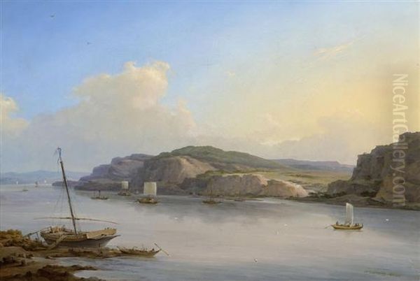 View Over The Volga With Ships Oil Painting by Nikanor Grigorevich Chernetsov