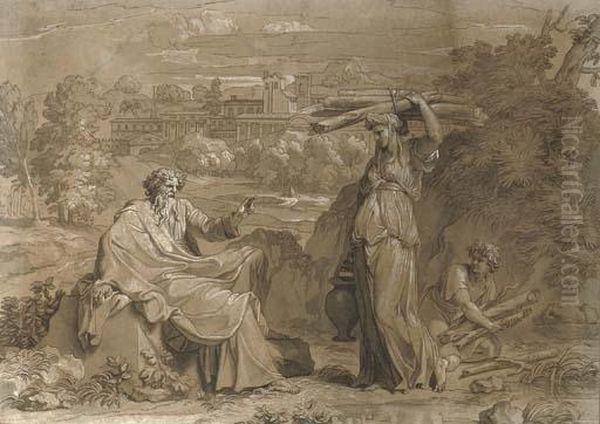 The Prophet Elijah And The Widow Of Sarepta (i Kings, Chapter 17) Oil Painting by Louis Cheron