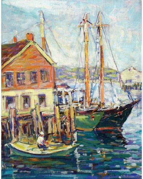 American Gloucester Harbor Landscape Oil Painting by Kathryn Cherry