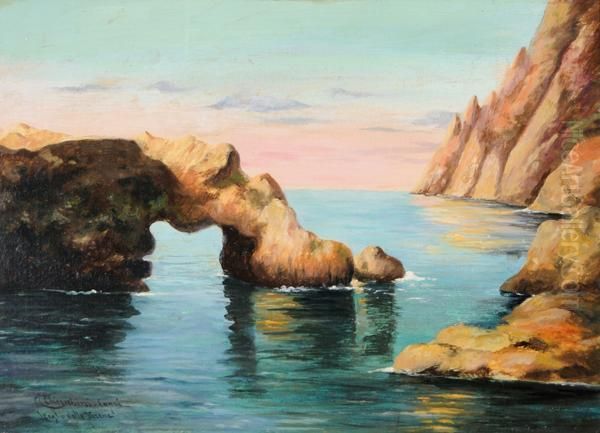 Lo Scoglio Delle Sirene A Capri Oil Painting by Andrea Cherubini