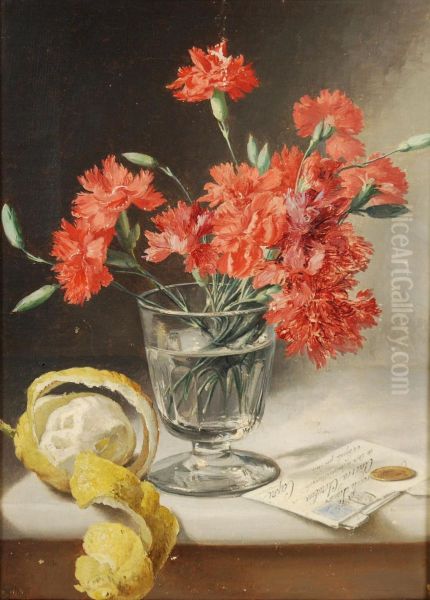 Natura Morta Con Limone E Vaso Di Fiori E Lettera Oil Painting by Andrea Cherubini