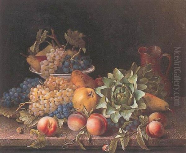 Still-life With Flowers And Artichoke Oil Painting by Eugene Adolphe Chevalier