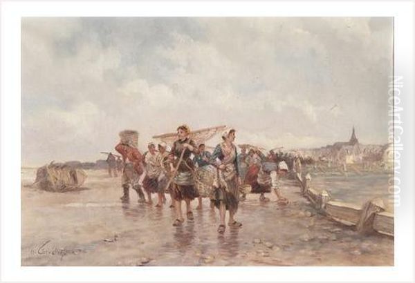 La Peche Aux Crevettes Oil Painting by Henri Chevalier