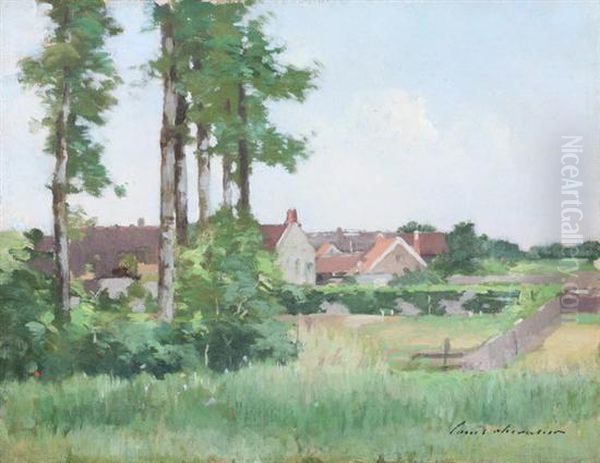 French Village Oil Painting by Louis Marie J. Bapt. Chevalier