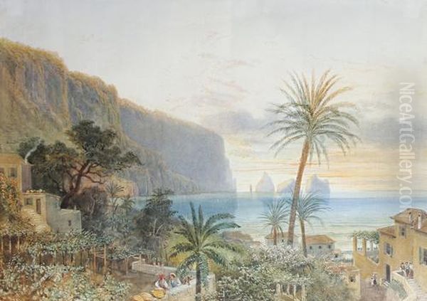 View Of The Faraglioni, Capri Oil Painting by Nicholas Chevalier