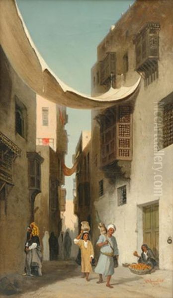 A Street In The Arab Quarter Cairo Oil Painting by Robert Magnus Chevalier