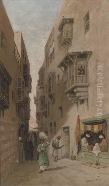 An Eastern Street Scene, Thought To Be Cairo Oil Painting by Robert Magnus Chevalier