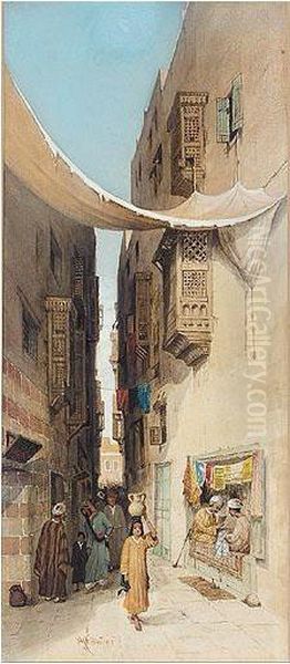 Figures On A Street In Cairo Oil Painting by Robert Magnus Chevalier