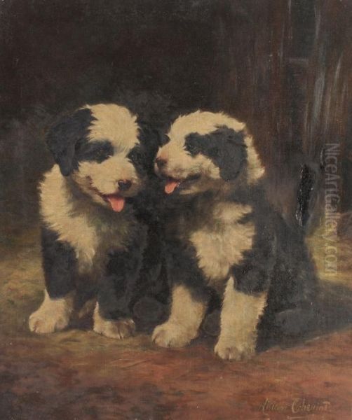 Old English Sheepdog Puppies Oil Painting by Lilian Cheviot