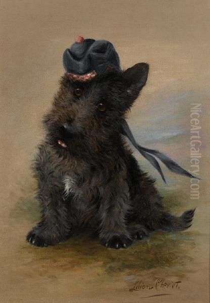 A Black Scottie Oil Painting by Lilian Cheviot