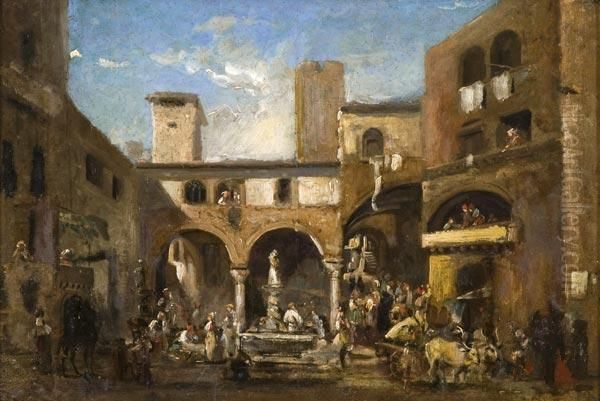 Scene Popolari In Piazza A Verona Oil Painting by Luigi Chialiva