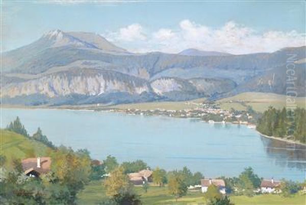 Sonnige Landschaft Mit Einem See Und Bergen Oil Painting by Giuseppe Chiarolanza