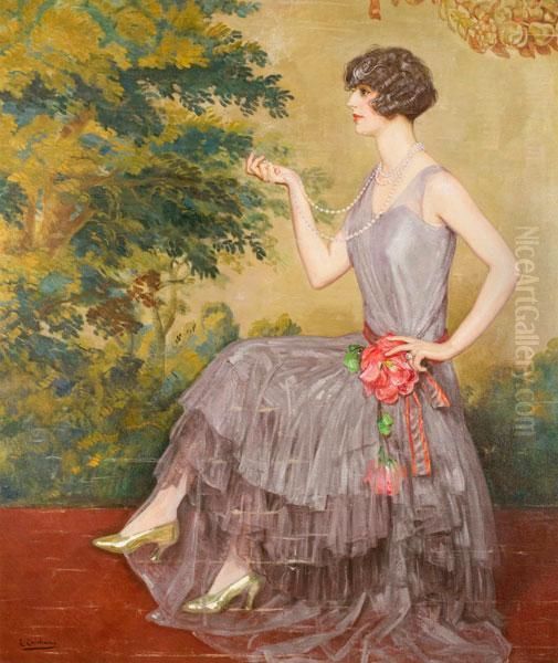 Figura Di Donna Con Perle In Esterno Oil Painting by Eduardo Chicharro Y Aguera