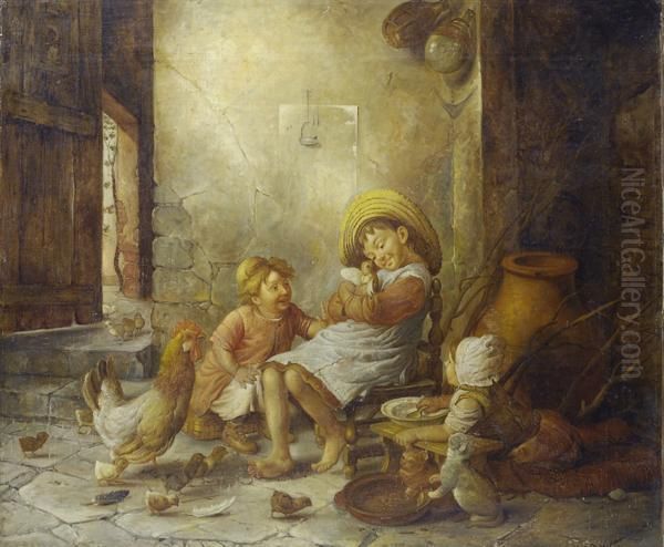 Giochi Di Infanzia Oil Painting by Gaetano Chierici