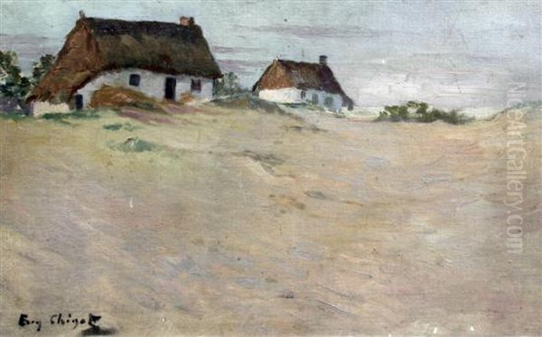 Cottages Beside Sand Dunes Oil Painting by Eugene Chigot