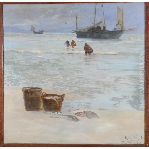 Retour De Peche A Etaples Oil Painting by Eugene Chigot