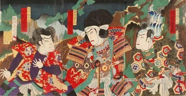 Scenes De Theatre Oil Painting by Yoshu Toyoharu Chikanobu /