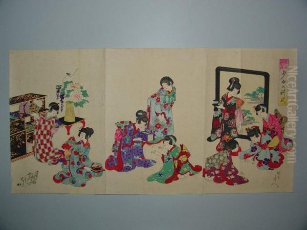 Triptyque Oil Painting by Matsuno Chikanobu