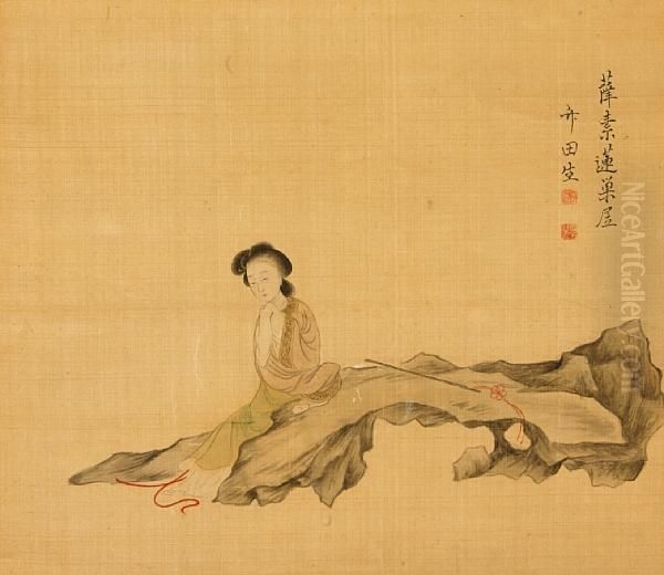 Chinese Beauty Oil Painting by Tanomura Chikuden