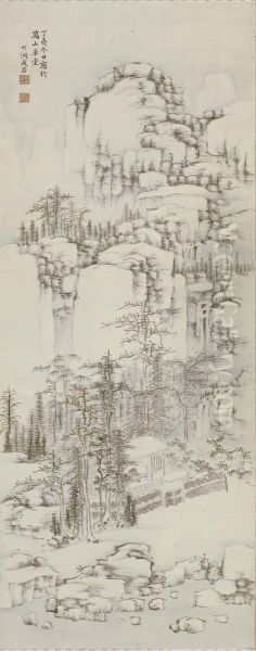 Chinese Scholar In A Mountain Pavilion Oil Painting by Nakabayashi Chikuto