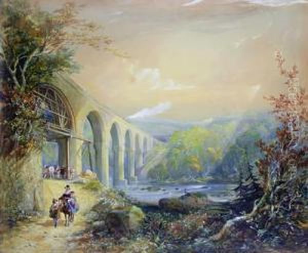 Viaduct On The River Taff Oil Painting by George Childs