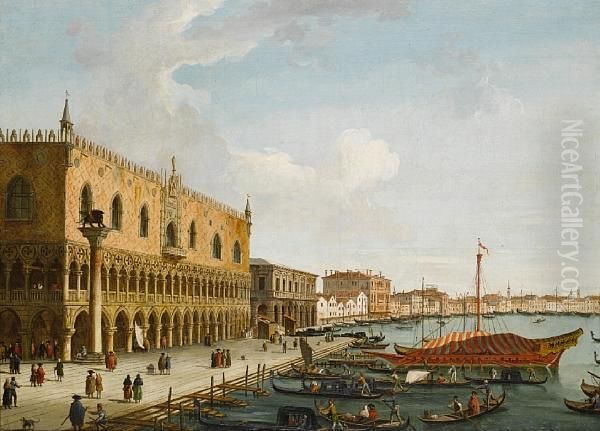 The Palazzo Ducale And The Riva Deglischiavoni, Venice Oil Painting by Vincenzo Chilone