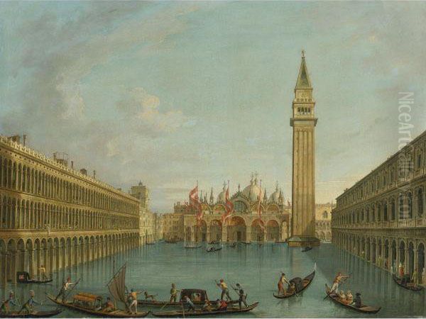 View Of The Flooded Piazza San Marco, Venice Oil Painting by Vincenzo Chilone