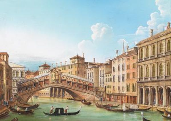 Blick Auf Den Canale Grandein Venedig Mit Der Rialtobrucke Oil Painting by Vincenzo Chilone