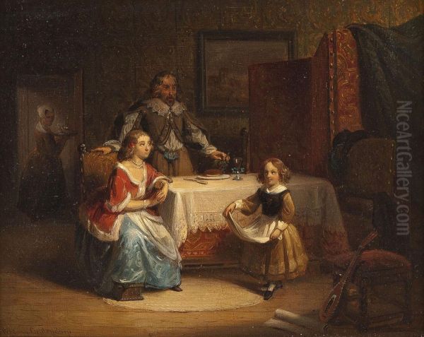 Familie Im Salon Oil Painting by Wilhelmus Cornelis Chimaer Van Oudendorp