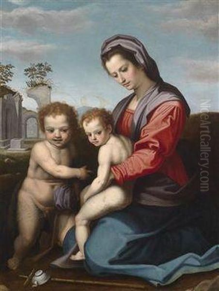 The Virgin Mary With The Christ Child And St. John The Baptist As A Boy Oil Painting by (Jacopo Chimenti) Empoli