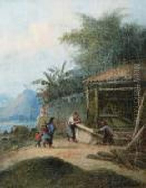 Chinese Woodcarvers Oil Painting by George Chinnery